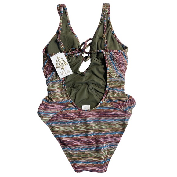 BECCA Free‎ Spirit Plunge One-Piece Swimsuit, Multicolor Women's Size Large - Picture 3 of 7